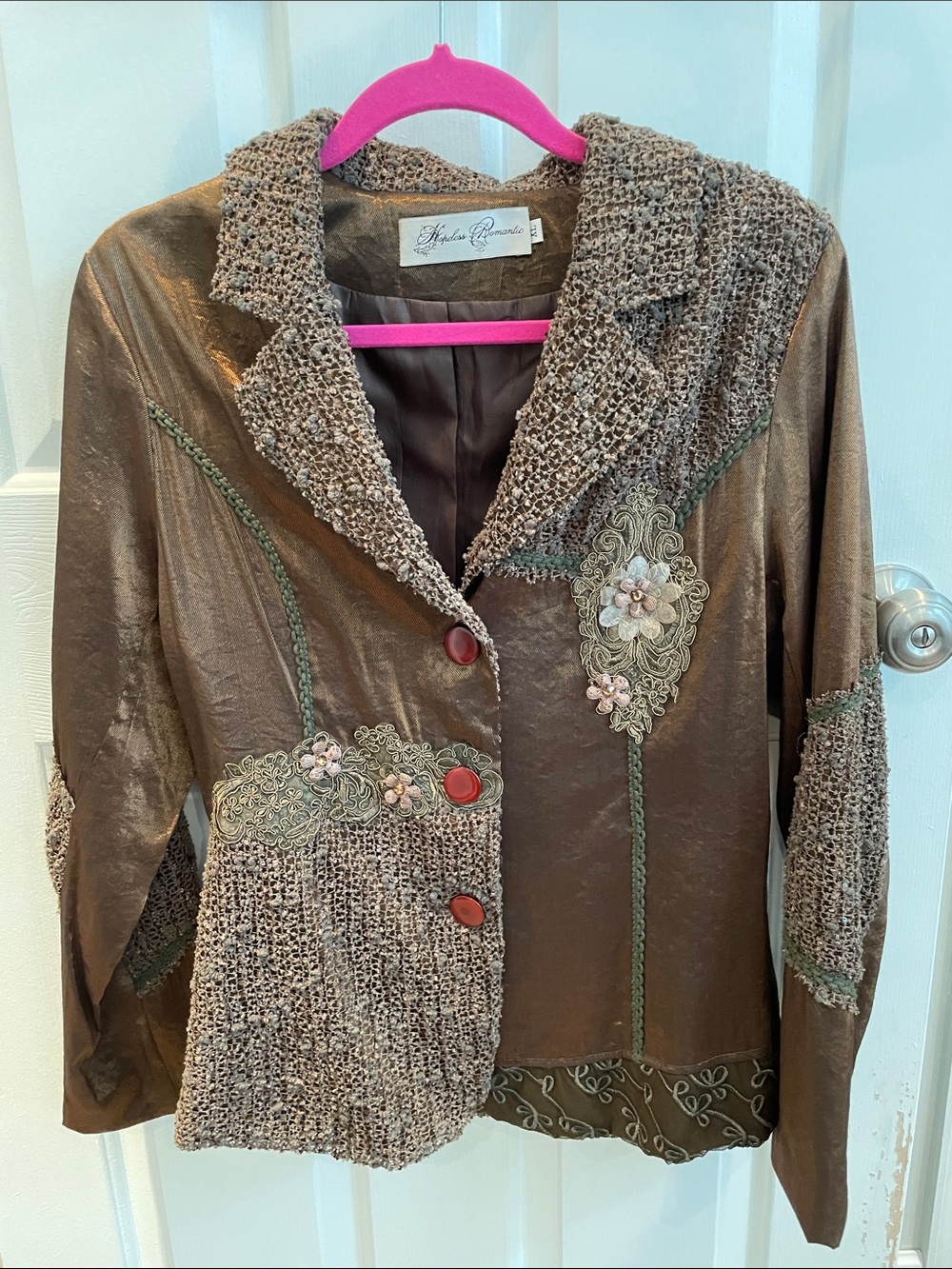 Hopeless Romantic Vintage Mixed Media Jacket in Rusty Brown
